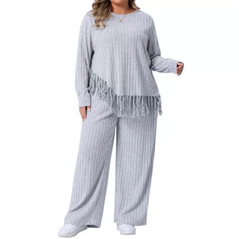 Plus Size 2 Piece Lounge Set for Women Crew Neck Long Sleeve ...