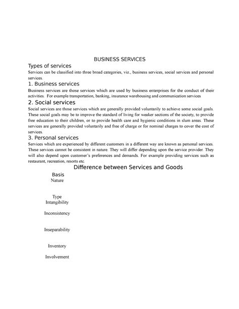 Business Services Part 2 - BUSINESS SERVICES Types of services Services ...