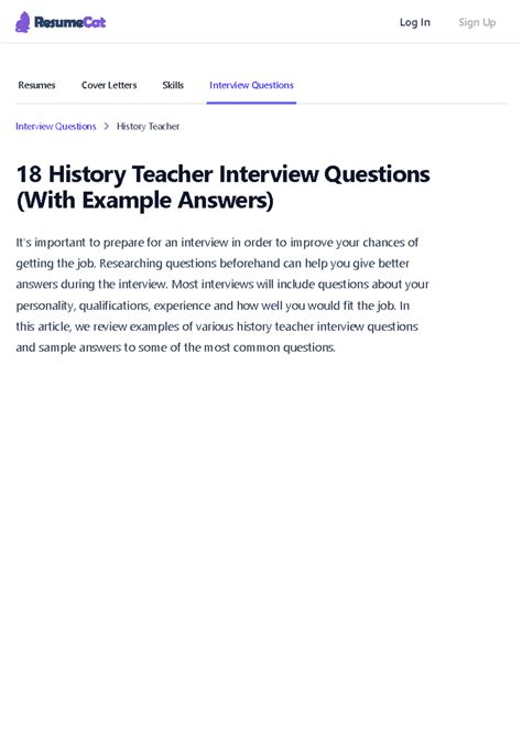 18 History Teacher Interview Questions (With Example Answers) - Log In ...