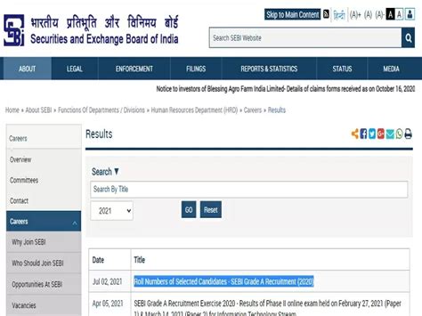 SEBI Grade A Final Result 2021 out @sebi.gov.in, Download Roll No. Wise ...