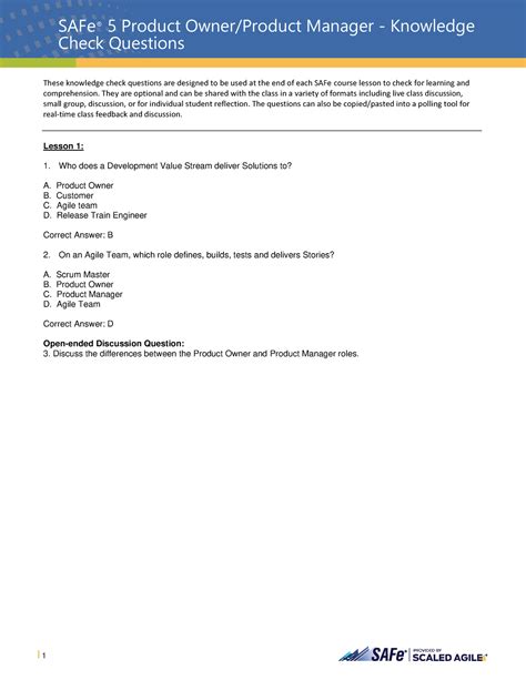 SAFe-POPM-Check your knowledge - Check Questions These knowledge check ...