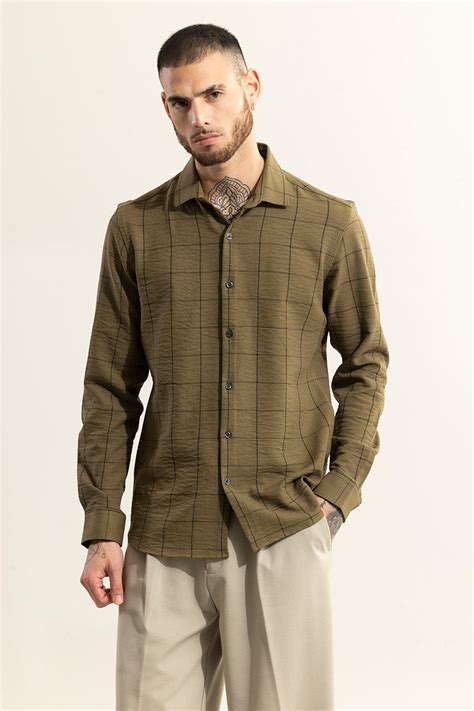 Buy Men's Grid Block Olive Checks Shirt Online | SNITCH