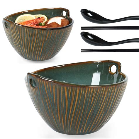 Amazon.com: Ceramic Ramen Bowl with Chopsticks and Spoons Set, 6.7 Inch ...