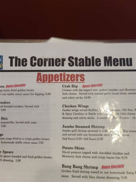 Menu at The Corner Stable BBQ, Columbia