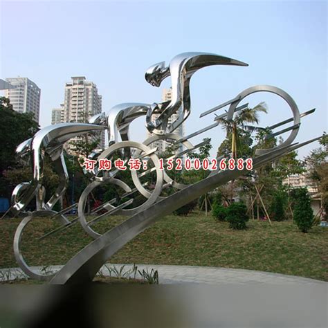 不锈钢抽象骑车人物 广场人物雕塑-宏通雕塑