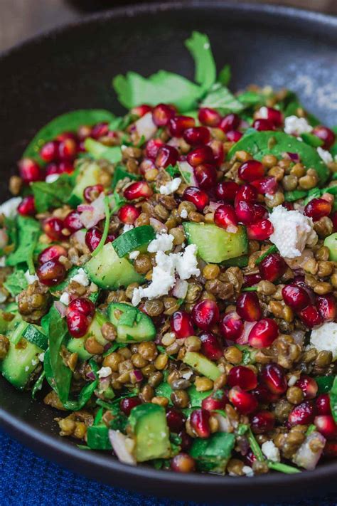 Lentil Salad with Feta and Pomegranate| The Mediterranean Dish