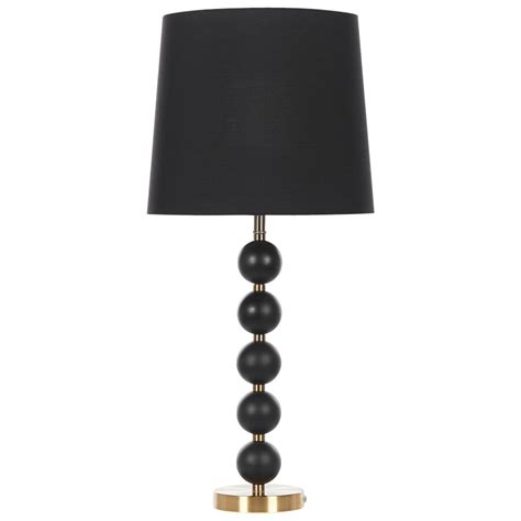 Lampa stołowa czarno-złota metalowa nóżka okrągły poliestrowy klosz Assonet