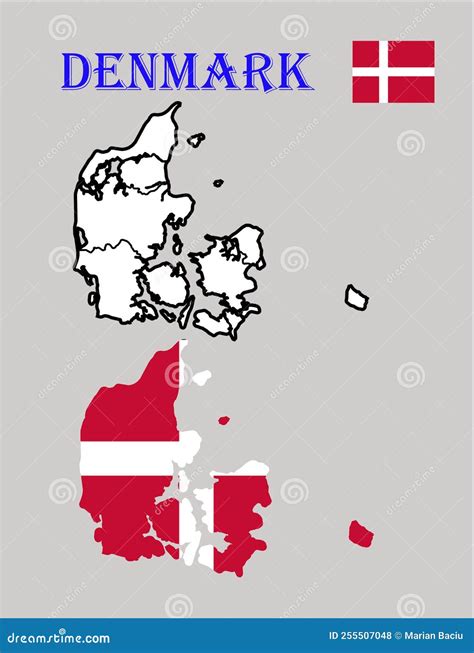 Map of Denmark with Regions and Flag Draw and Cut Ou Stock Illustration - Illustration of brand ...