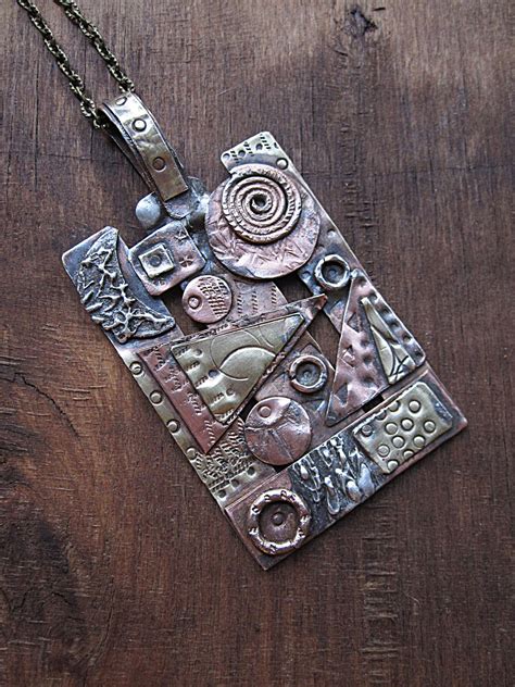 Large Mixed Metal Necklace for Women and Men Stamped Copper | Etsy ...