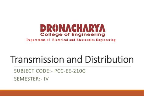 Distribution and transmission - Transmission and Distribution SUBJECT ...