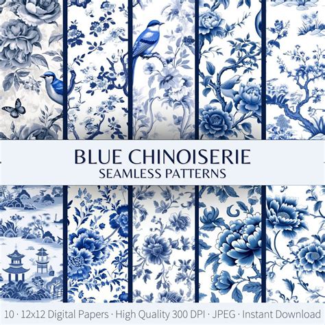 Seamless Blue Chinoiserie Digital Paper, China Blue White Patterns ...