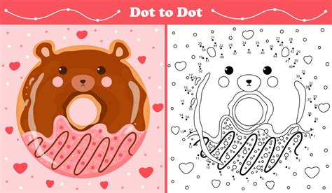 Educational coloring page with dot to dot puzzle for kids with bear ...