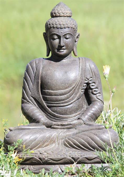 Stone Meditating Buddha Garden Statue 28" (#113ls579): Lotus Sculpture