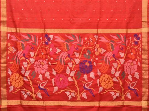 Red Uppada Silk Handloom Saree with Parrot and Floral Pallu Design u20