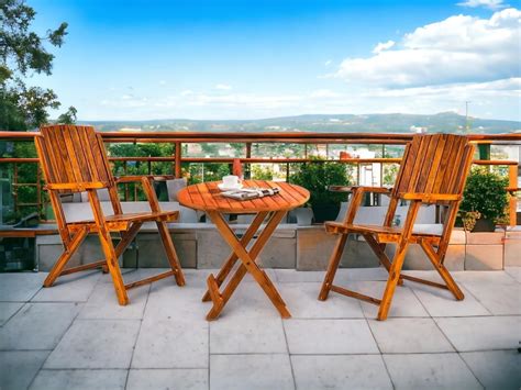 Home furniture Wooden Patio Dining Set Foldable 2 Chair and Round Table ...