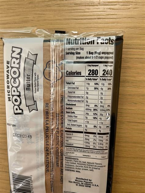 Popped and unpopped have quite different nutritional information for ...