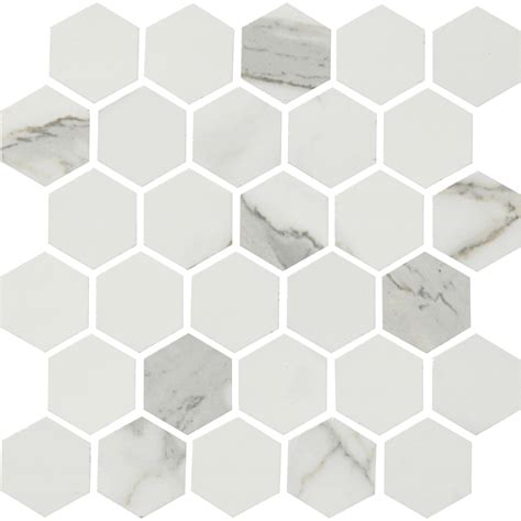 Carrara Ultra White Hex Porcelain Mosaic Wall and Floor Tile - 2 in ...