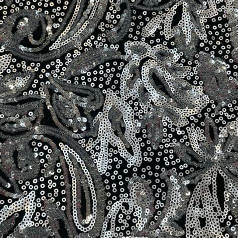 Silver Colour Lycra Sequins Embroidered Fabric
