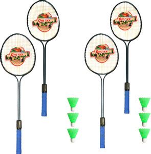 omexx Double Shaft 4 Racquets With 6 Nylon Shuttle Multicolor Strung ...