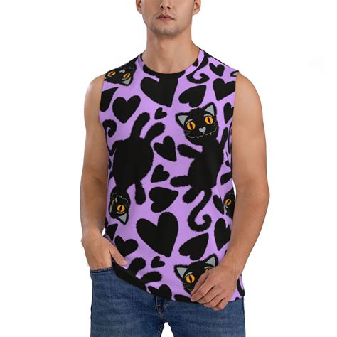 Bingfone Cartoon Black Cats Pattern Men's Tank Tops Workout Sleeveless Tee Shirts Running Beach ...