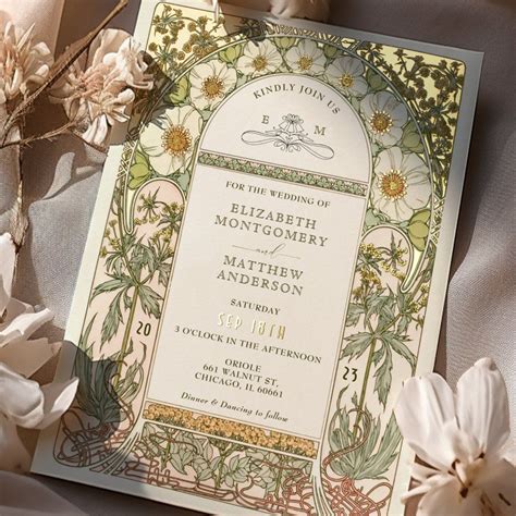 Gold Foil Vintage Wedding Invitations Art Nouveau | Zazzle | Art ...