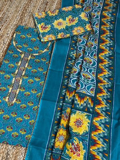 Bagru Cotton Embroidered Dress Material with Cotton Dupatta – RKG SHOPPING