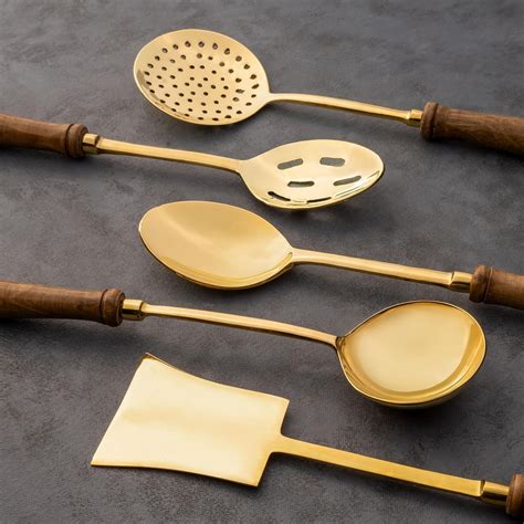 Atya Luxury Pure Brass Cooking Ladle (Kadchi) | Set of 5 | with Mango ...