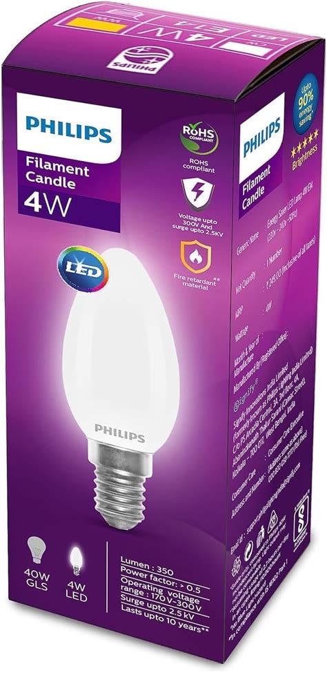 PHILIPS 4-Watt 400-lumen Clear Candle E14 Base (Cool White ...