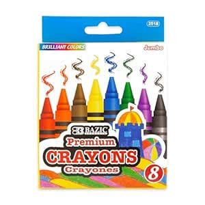 BAZIC Crayons Jumbo 8 Color, Assorted Color Coloring Crayon Set, Non ...