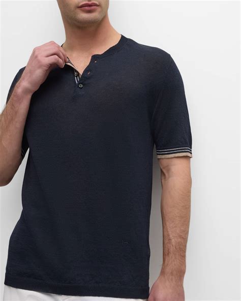 Isaia Men's Linen-Cotton Short-Sleeve Polo Sweater | Neiman Marcus