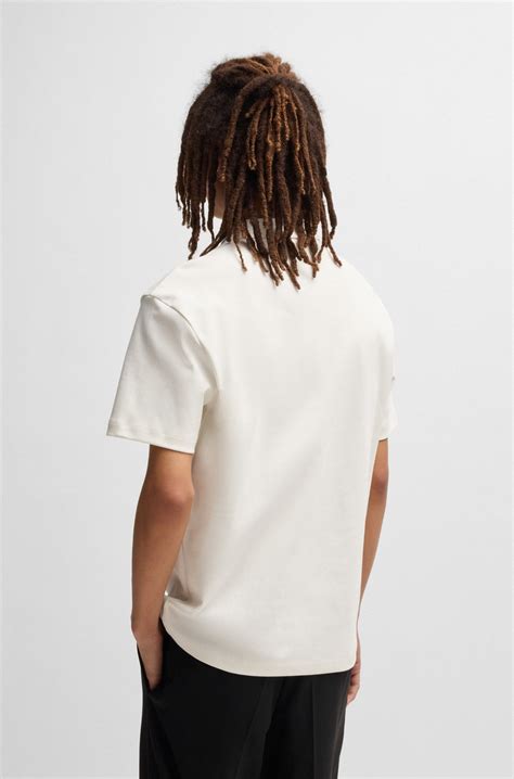 HUGO - Interlock-cotton polo shirt with stacked logo - White