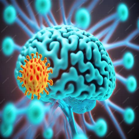 Premium Photo | Human brain illustration design with viruses disease illustrations concept