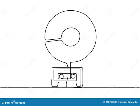 Ribbon Cassette and Cd or Compact Disc. Continuous One Line Drawing ...