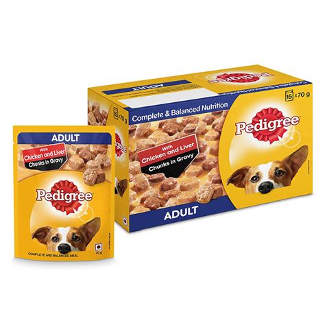 Pedigree Adult Chicken & Liver Chunks in Gravy, Wet Dog Food, 70 g (Pa ...