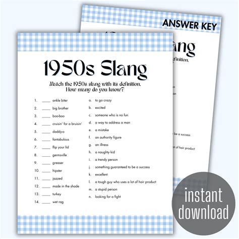 1950s Trivia Slang Game | Play With Kids and Adults | Digital Printable ...