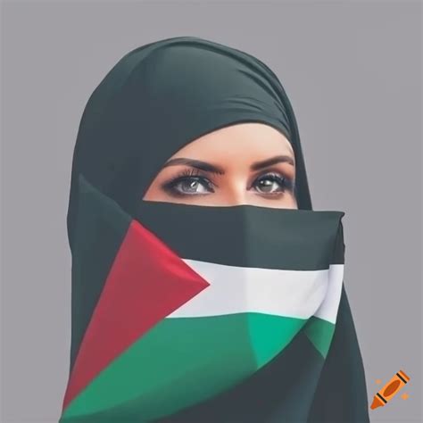 Trendy woman wearing hijab in Palestine flag colors on Craiyon