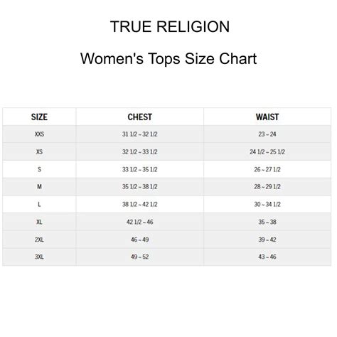 True Religion Size Conversion Chart