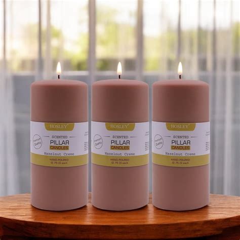 Buy HOSLEY Set of 3 Hazelnut Creme Scented Pillar Candles from Hosley ...