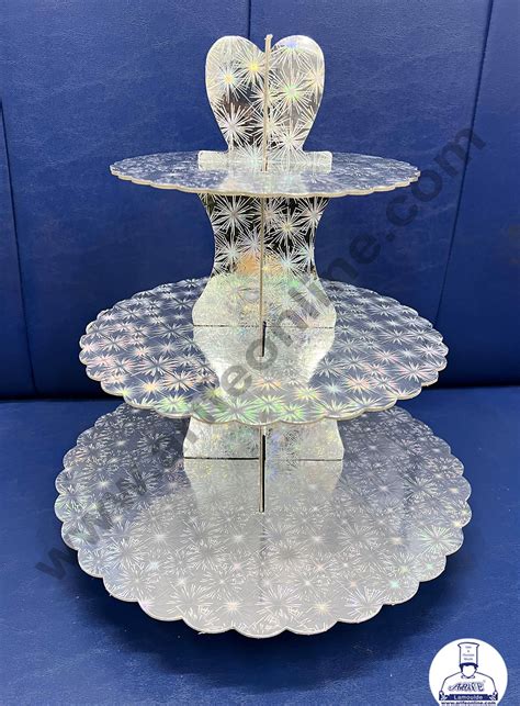 Cake Decor 3 Tier Cardboard Cupcake Stand - Hologram Silver – Arife ...
