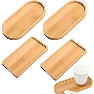 Joyzzz Bamboo Trays, 4 Pcs 17.5x8.8cm Oval Rectangular Small Solid Wood ...