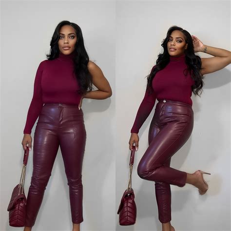 Burgundy fall outfit | Outfits with leggings, Leather pants outfit ...