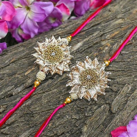 Buy Zardosi Gota Patti Rakhi Set of 2 Online in India - Mypoojabox.in