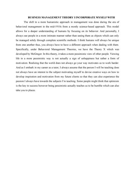 Business Management Theory I Incorporate Myself WITH - BUSINESS MANAGEMENT THEORY I INCORPORATE ...