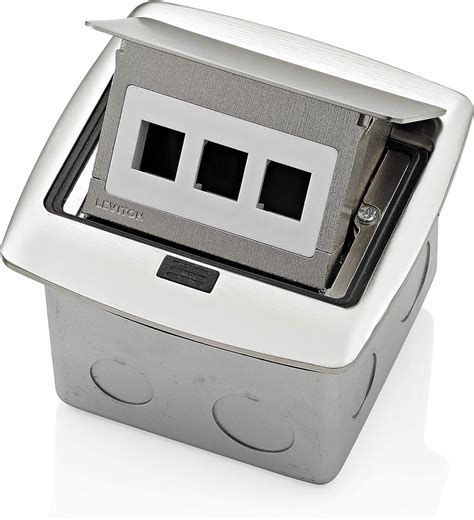 Leviton PFQP3-BN, Brushed Nickel Pop-Up Floor Box with 3-Port QuickPort ...