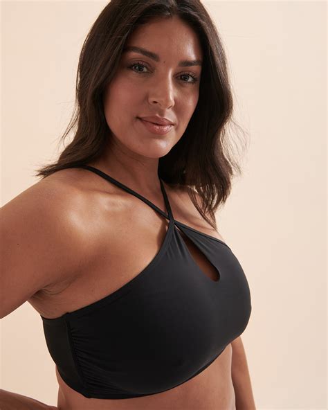 TROPIK Solid High Neck Bikini Top - Black | Bikini Village