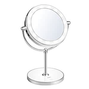 KDKD Lighted Makeup Mirror 1X 7X Magnification Double Sided Round Shape ...