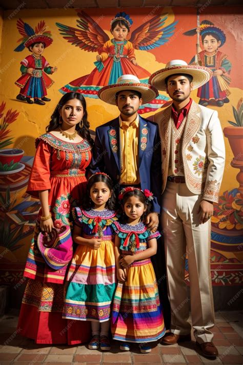 Premium AI Image | A vibrant portrait of a Mexican family dressed in a ...
