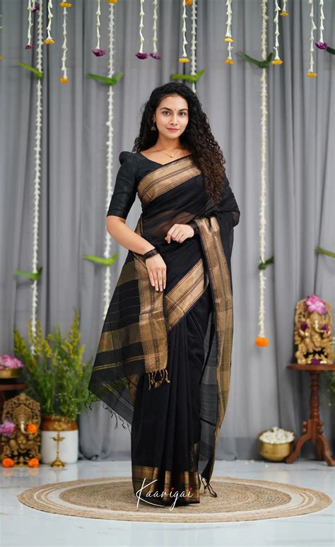 Maanvi Maheswari Silk Cotton Saree - Black – Ivalinmabia