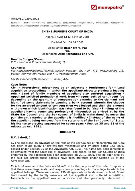 Rajendra V Pai vs Alex Fernandes and Ors 09042002 s020297 COM795777 ...