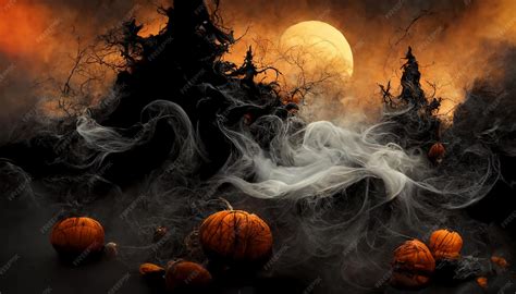 Premium Photo | Halloween pumpkin horror and smoke in dark background ...